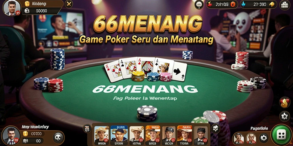 Tampilan gameplay poker yang seru dan interaktif di 66MENANG.