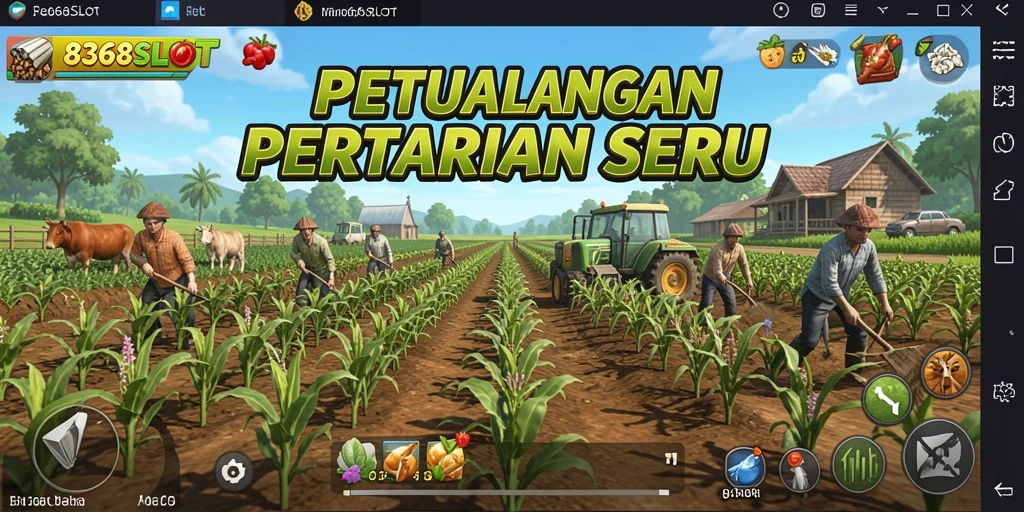 Gameplay 8368SLOT menampilkan peternakan yang hijau dan subur.