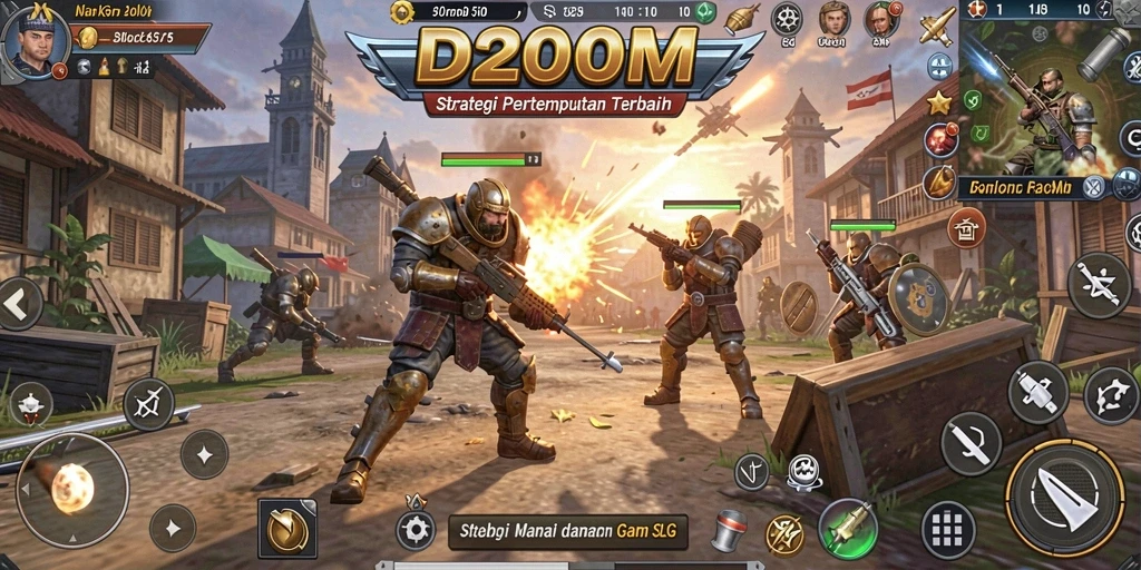 Tangkapan layar D200M menampilkan aksi pertempuran epik dalam permainan SLG.