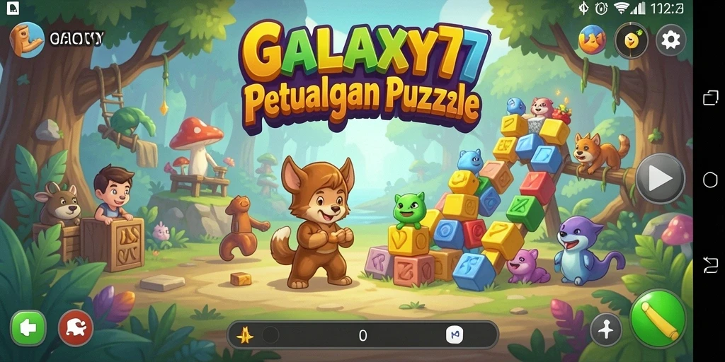 Screenshot gameplay GALAXY77 memperlihatkan tantangan puzzle yang seru.