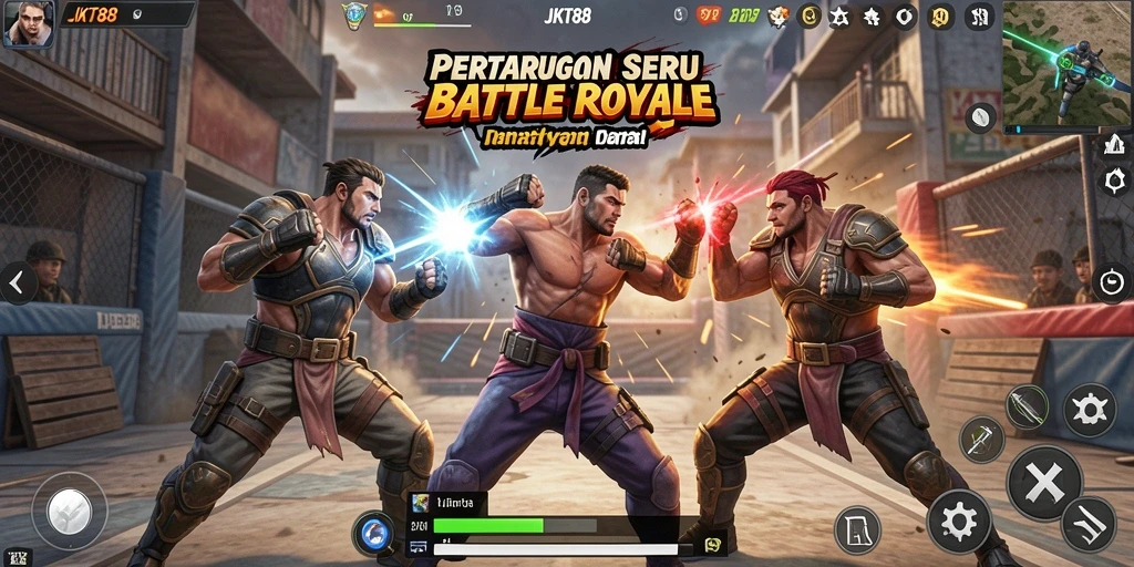 Screenshot JKT88 menampilkan aksi mendebarkan dalam pertarungan Battle Royale.