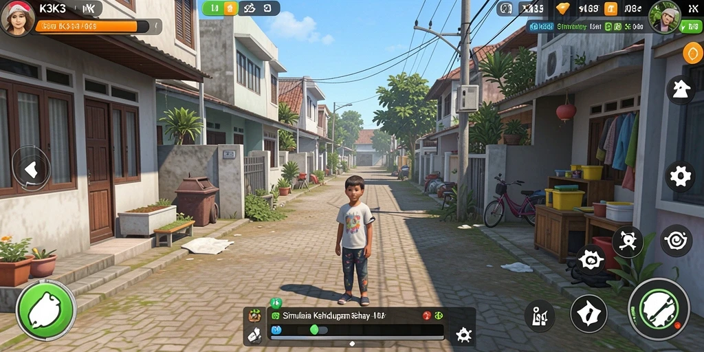 Tangkapan layar K3K3 menampilkan gameplay kehidupan sehari-hari yang seru.