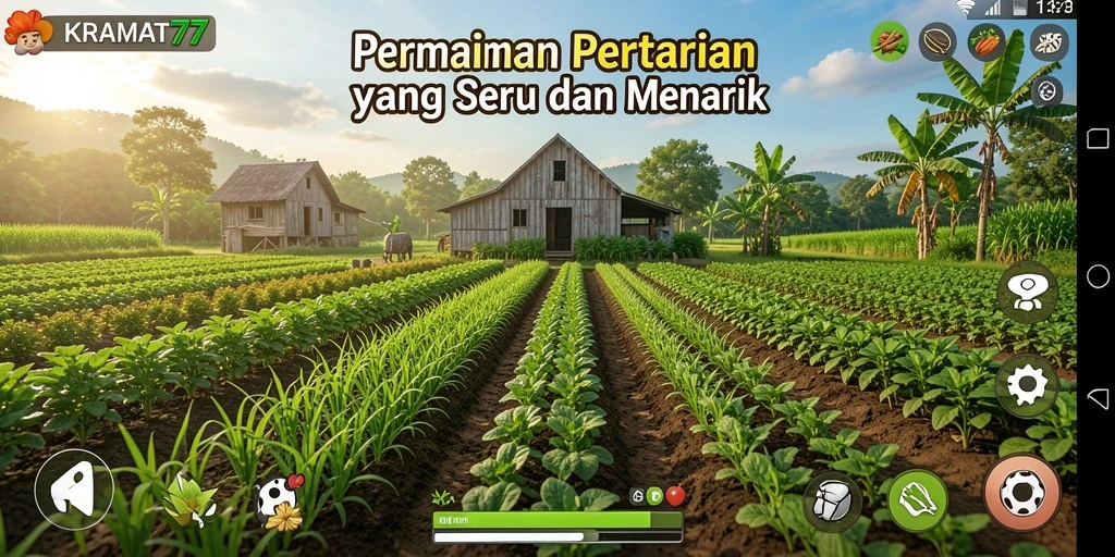 Tampilan gameplay KRAMAT77 yang menunjukkan suasana pertanian yang hidup.