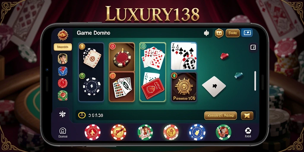 Screenshot utama LUXURY138 yang memperlihatkan gameplay Domino yang seru.