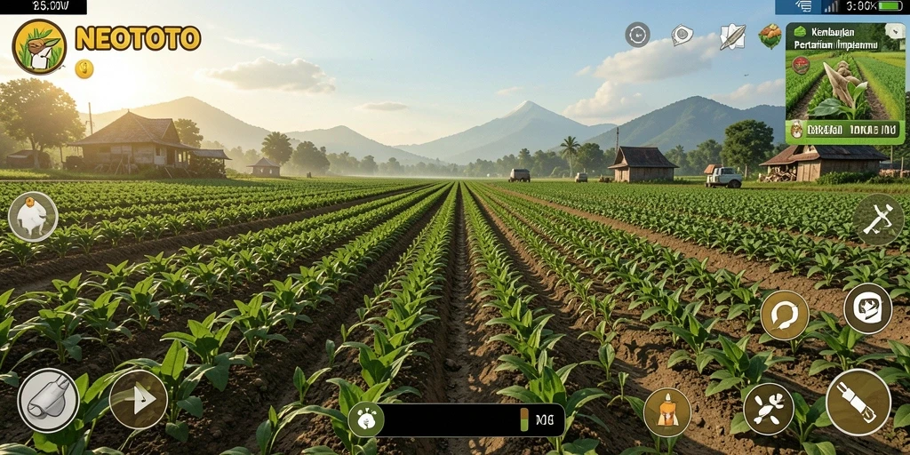 Screenshot gameplay NEOTOTO yang menampilkan kegiatan bertani seru.