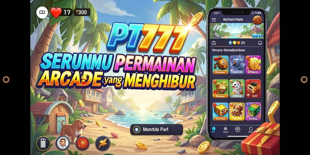 Screenshot utama PT777 menunjukkan aksi seru dalam permainan Arcade.
