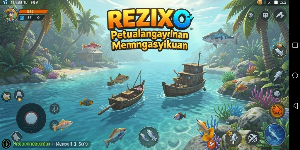 Screenshot gameplay <strong>REZIXO</strong> menampilkan aksi menangkap ikan secara mendebarkan.