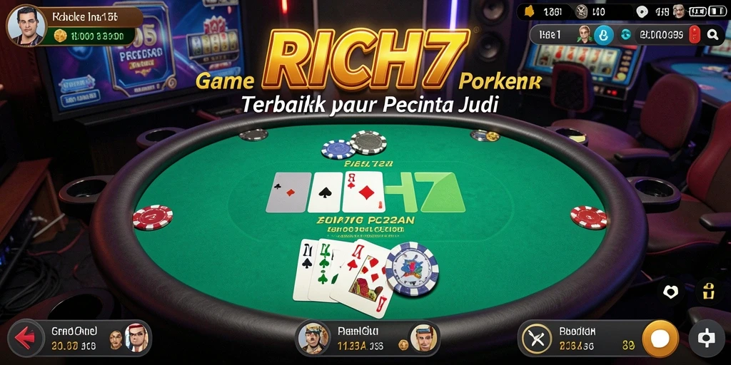 Screenshot RICH7 menampilkan gameplay Poker yang mendebarkan.