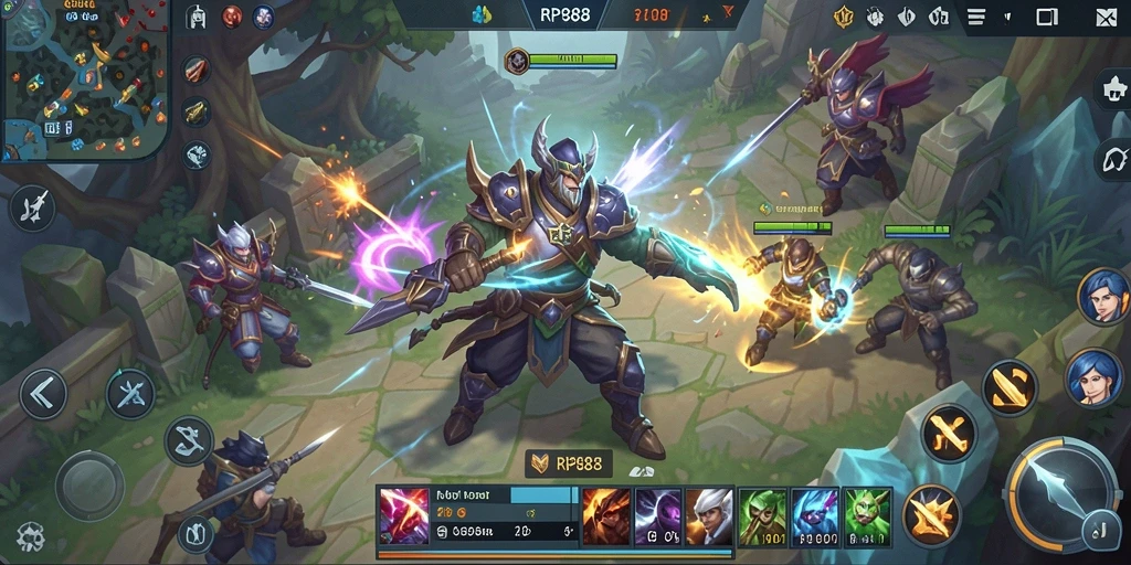 Tampilan aksi mendebarkan dari gameplay RP888 MOBA.
