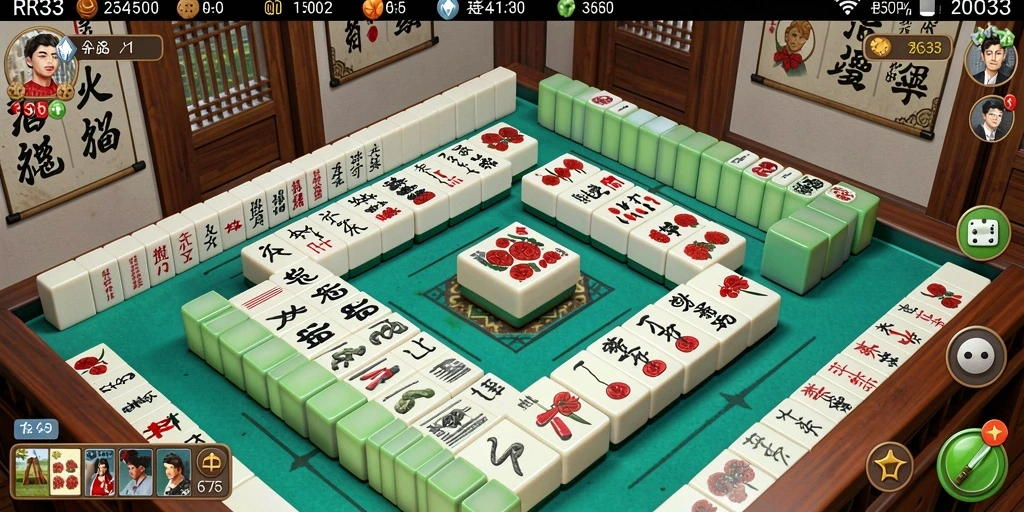Gameplay RR33 menampilkan papan Mahjong yang penuh warna dan menantang.