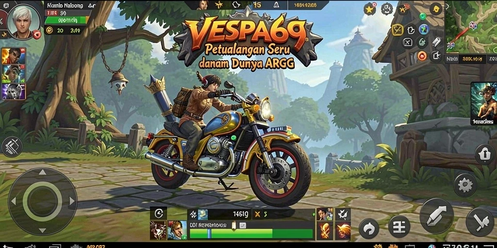 Screenshot gameplay VESPA69 menampilkan karakter bertarung melawan monster besar.
