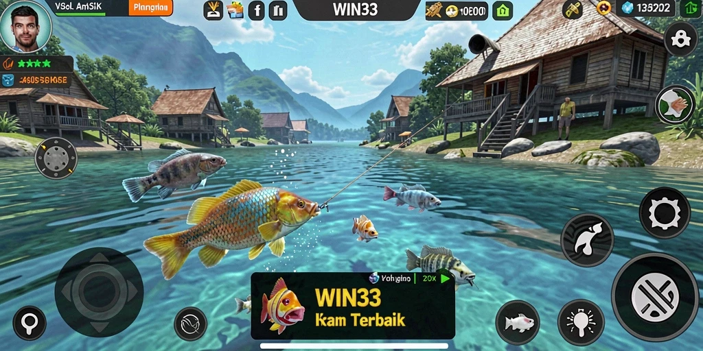 Tampilan gameplay <strong>WIN33</strong> yang menarik dan mendebarkan saat memancing.