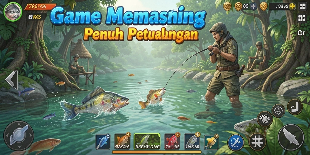 Screenshot gameplay ZK6 yang menampilkan pengalaman memancing yang mendebarkan.